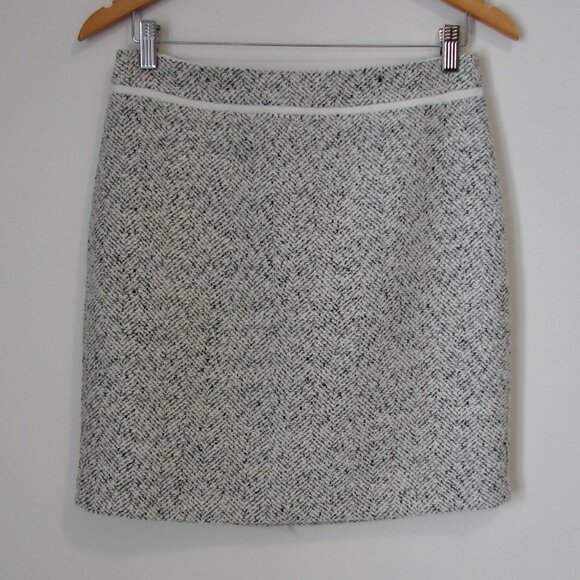 Wool Blend Tweed Pencil Skirt Black Cream White House Black Market Work Office 4 - Picture 4 of 12